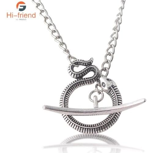 Witch Dragon Snake Crescent Necklace Gothic Witchcraft Paganism Necklace Jewelry for Women Man Hip Hop Clothing Accessories