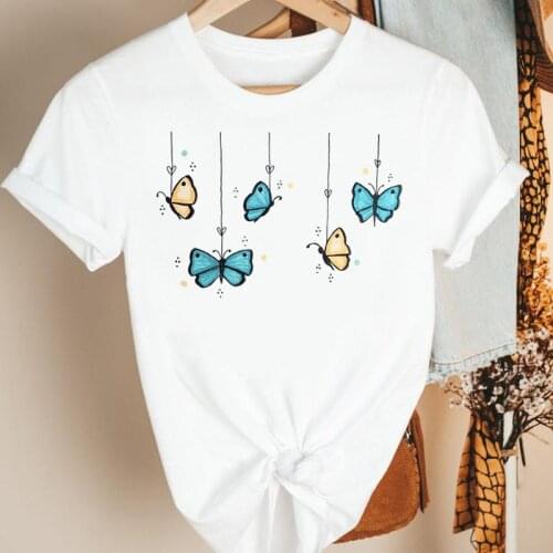 Women Clothes Ladies 90s Butterfly Sweet Cute Cartoon Summer Short Sleeve Print Fashion Tshirt Female Tee Top Graphic T-shirt