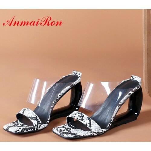 ANMAIRON Summer Outside Women Slippers Animal Prints PU Platform Wedges High Heels Women Shoes Basic Serpentine Womens Shoes
