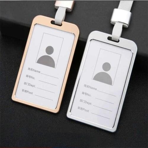1PC Fashion Aluminum Alloy Work Name Card Holders Business Work Card ID Badge Lanyard Holder Hot Vertical Metal ID Business Case