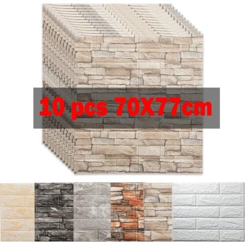 10pcs 3D 77*70 Wall Sticker Panels Imitation Brick Self Adhesive Wallpaper Kitchen Bedroom Living Room TV Home House Decor