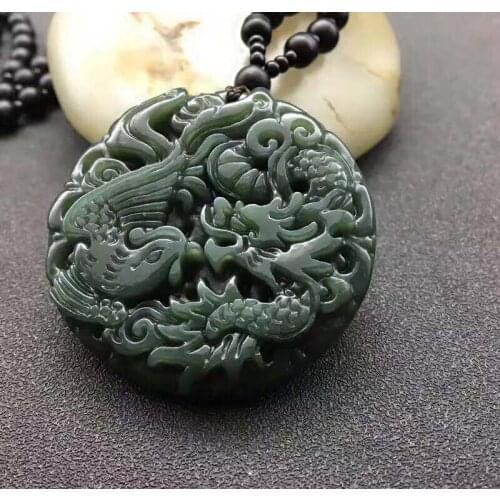 100% natural authentic hetian jade sapphire pendant jade gift Dragon Phoenix pendant necklace brand men women real jade jewelry