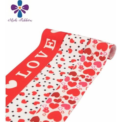16mm-75mm Heart-Shaped Printed Grosgrain Ribbon LOVE Letter /Elastic Band For Gift Wrapping Wedding/Party Decoration 50 Yards