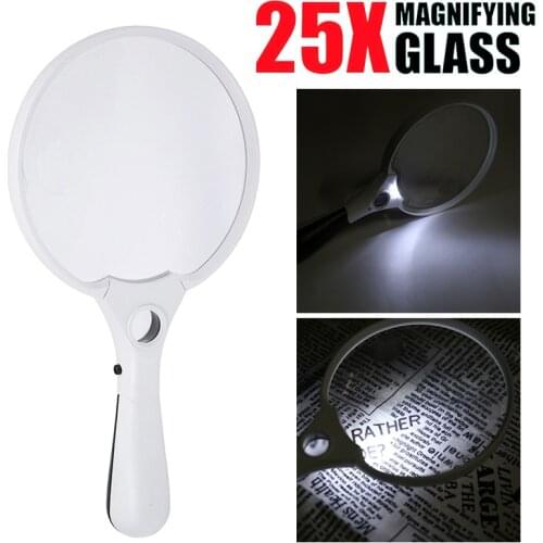 25X Handheld Magnifier Elderly Reading Magnifier Glasses Lenses With Led Light Extra Large Lens Magnifing Glass