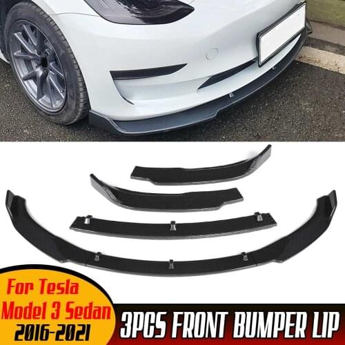 3PCS Car Front Lip Chin Bumper Spoiler Splitters Body Kit Protector Cover Deflector Lips Guard For Tesla Model 3 Sedan 2016-2021