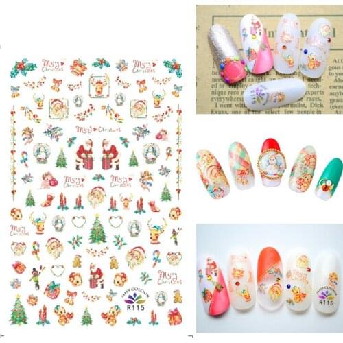 3D Nail Sticker Santa Claus Bells Flowers Fashion Stickers Autumn Small Adhesive Stickers for Manicure Nail Art Decoration