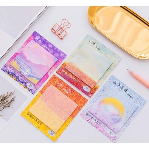 4pcs Creative Painted Oil Painting Sticky Notes Natural Scenery Memo Pad Guestbook Gift Stationery Office School Supplies H6962