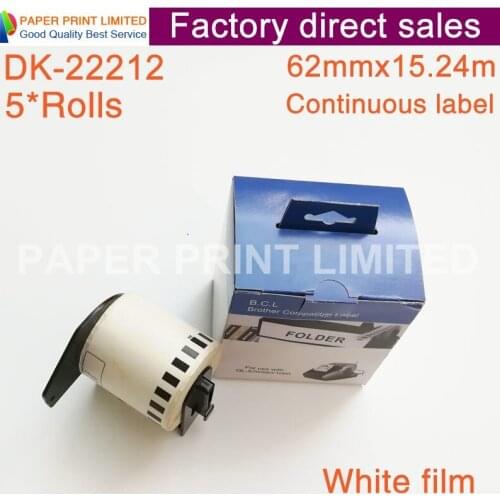 5x rolls top fashion brother DK-22212 dk22212 dk 22212 with plastic catridge DK CONTINUOUS sticker WHITE FILM 62mmx15.24m