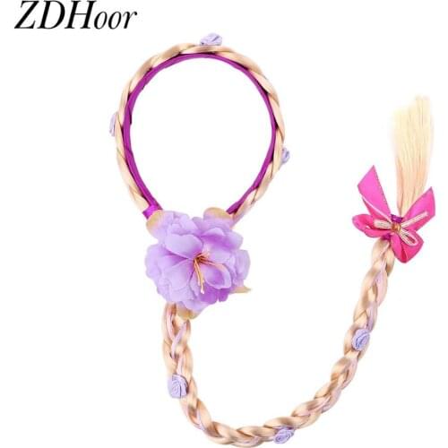Girls Hair Accessories Shiny Flowers Ribbon Bowknot Braid Headband Cute Princess Cosplay Hair Decoration Party Dress Up Headwear