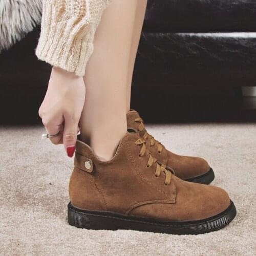 2020 New Womens Fashion Low-cut Belt With Wild Suede Platform Classic Non-slip Casual Boots Plus Velvet Metal Decoration B20-34