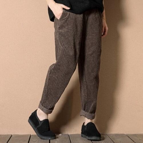 Womens Corduroy Trousers Baggy Harem Loose Fit Stripped Pants Plus Size Oversize Casual Bottom Wear Coffee Khaki Navy 201-911