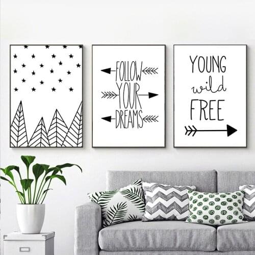 Black And White Landscape Plant Tree Symbol Arrow Mountain Text Canvas Painting Wall Picture Print Poster Living Room Decoration