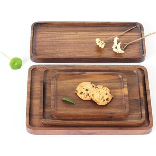 Black Walnut Wooden Storage Tray Japan Style Bread Plate Pizza Cake Dessert Fruit Snacks Food Storage Trays
