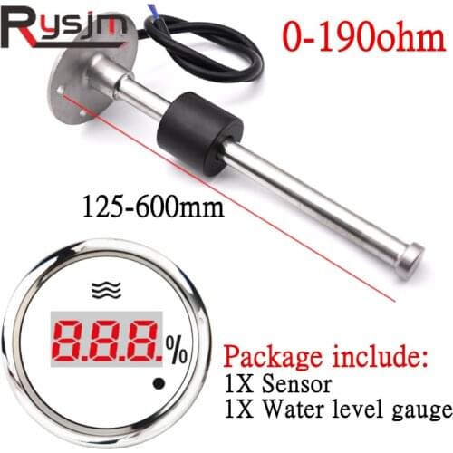 Digital 52MM Pointer Water Level Gauge +Water Level Sensor 150mm 200mm 250mm 300mm 500mm With Warning Light For Marine Boat Cars