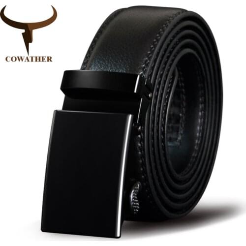 COWATHER Men Belt Cow Genuine Leather Male Strap Cowskin Automatic Buckle Belts Cowhide Alloy Buckle Men Straps Newest Waistband