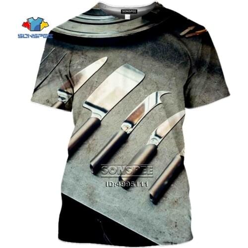 SONSPEE Mens T-Shirt New Design Tableware Knife Chef 3D Print Women Summer Tshirt Casual T shirt Hip Hop Tee Tops Streetwear