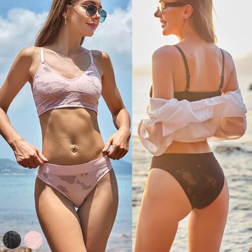 Sexy Hollow Out Lace Bra Set Deep V Top Low Waist Panties Briefs Thongs Underwear Set Crop Top Suit Bralette Set Brazil Panties