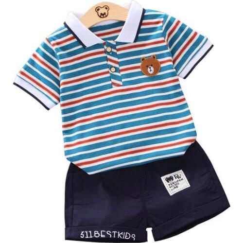 Boys' Suit 2019 Summer Wear Childrens Striped Short-sleeved T-shirt Baby Childrens Cotton Shorts Two-piece Set 1-4 Years Old