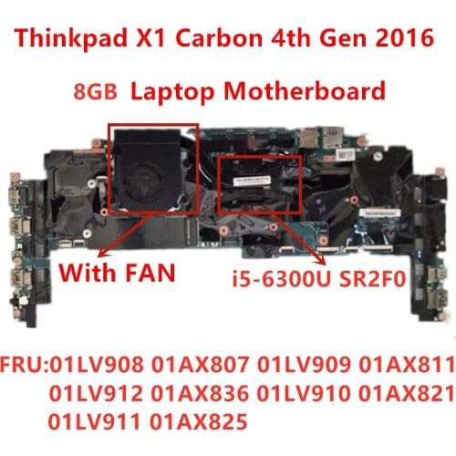 Lenovo Thinkpad X1C X1 Carbon 4th Gen I5-6300U RAM 8G laptop motherboard Mainboard FRU 01LV908 01LV909 01LV912 100% tested ok