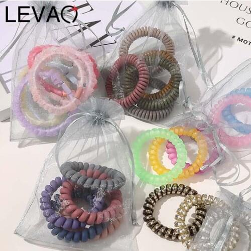 Levao 5PCS/Bagged Telephone Line Hair Ropes Girls Colorful Elastic Hair Bands Rubber Ring Ponytail Holder Gum Hair Accessories