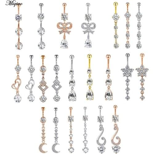 Miqiao New Exquisite Zircon Belly Button Ring Stainless Steel Belly Button Nail Piercing Jewelry Titanium Steel Belly Button
