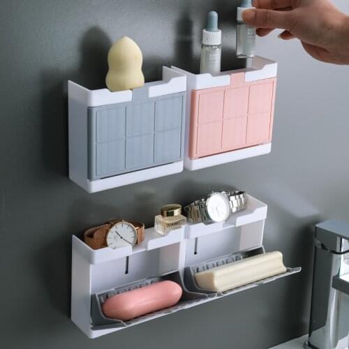 Multifunctional Soap And Drain Storage Rack Bathroom Non-perforated Wall-mounted Clamshell Storage Box Easy To Install