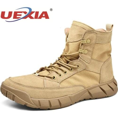 UEXIA Men High Quality Brand Military Leather Boots Special Force Tactical Desert Combat Mens Outdoor Shoes Ankle Footwear