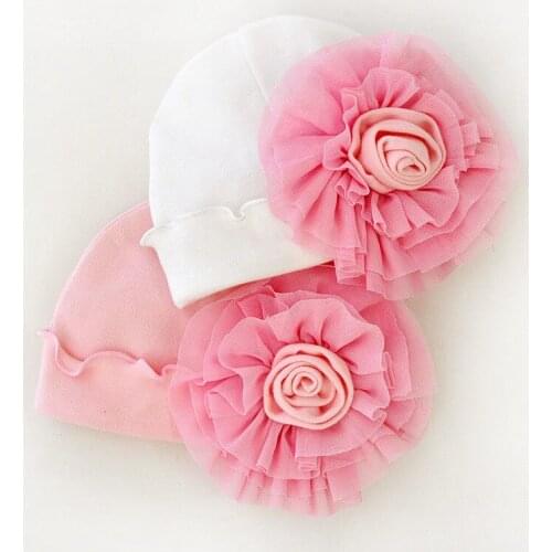 Newborn Infant Baby Girls Soft Cotton Hospital Cap Big Flower Cute Baby Girl Princess Hats