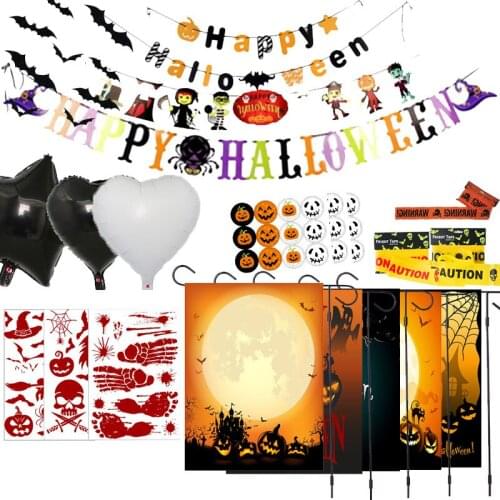 Happy Halloween Letters Pumpkin Decor Banner Bat Wall Stick A Garden Flag Stickers Warning Tape Halloween Decorations YK81