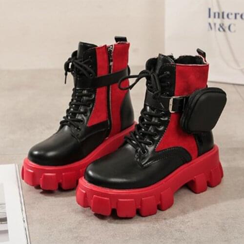 New Womens Boots Pu Leather Lace Up Zip Plus Size Fashion Ladies Shoes Thick Bottom Ankle Boots Women Footwear Autumn Winter