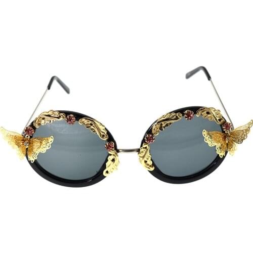 New Design Oversized Sunglasses Green Baroque Crystals Round Women Brand Glasses Designer Fashion Female Shades