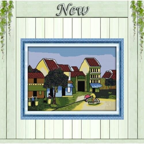 City scenery Vietnam hometown diy painting counted print on canvas DMC 11CT chinese Cross Stitch Needlework Sets Embroidery kits