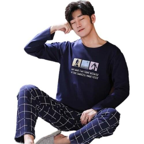 Winter And Autumn Mens Pyjamas 100% Cotton Pajamas Long-sleeve Casual Men Pajama Set Plus Size L-4XL Sleepwear