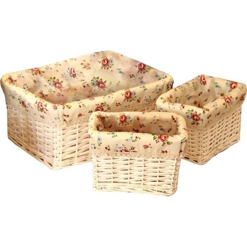 Organizer Box Woven Wicker Multipurpose With Lining For Cosmetics Toys 3pcs Rattan Weaving 3-piece Set Straw Home Picnic Baskets