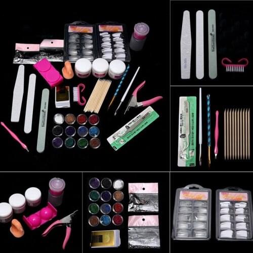 Professional Acrylic Liquid Powder Glitter Clipper Primers File Nail Art Tips Tool Brush Tools Set Kit