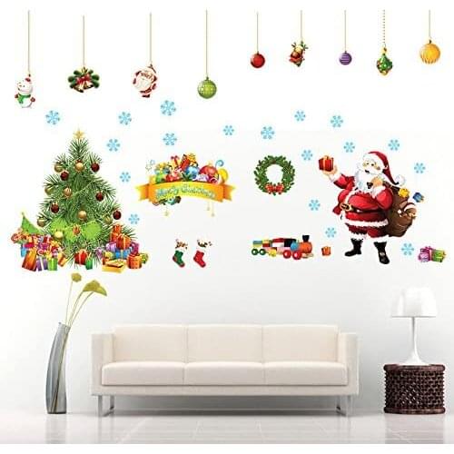 Christmas Tree Santa Claus Gift Winter Wall Sticker Art Mural Window Home Decor