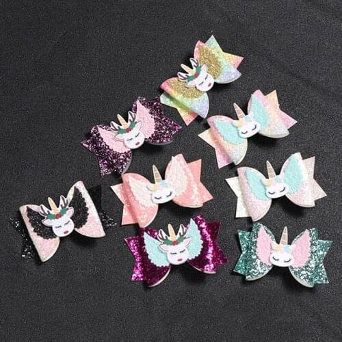 Baby Girl Christmas Elk Hair Clips Glitter Bow Headwear Fairy Hair Accessories Cute Sequins Rainbow Unicorn Children Ornaments