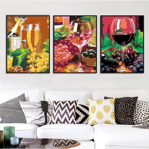 RUOPOTY 3PC Frame DIY Painting By Numbers Wine Glass Modern Acrylic Paint By Numbers Wall Art Picture For Diy Gift Home Artwork