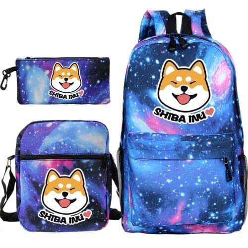 Cute Dog Shiba Inu Backpack for Kids Boys Girls Back to School Backpacks 3Pcs/Set Students Kawaii School Bags Mochila for Teens