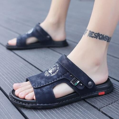 Men Roman Comfortable Walking Footwear Big Size 47 Men Genuine Leather Sandals Summer Classic Men Shoes Slippers Soft Sandals