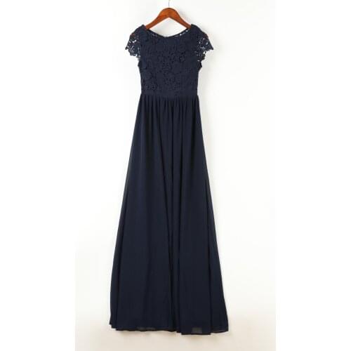 Real Picture Navy Blue 2021 Chiffon Bridesmaid Dresses Lace Top Scoop Cap Sleeves Bridesmaid Dress Plus Size for Women Wedding