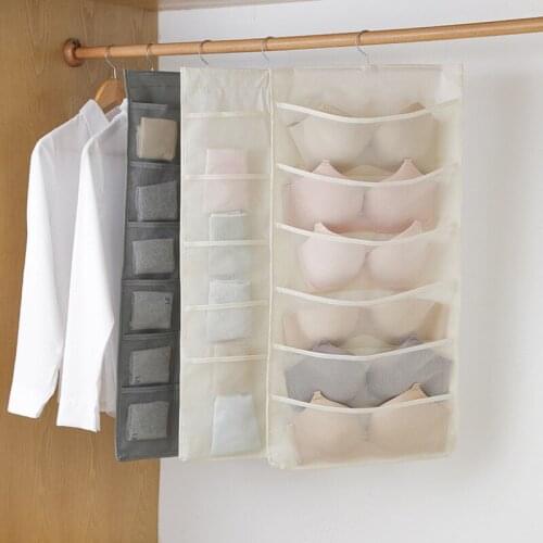 Closet Hanging Organizer with Mesh Pockets Hanging Door Wall Closet Storage Oxford Cloth Bag for Underwear Sock Bra for Bedroom