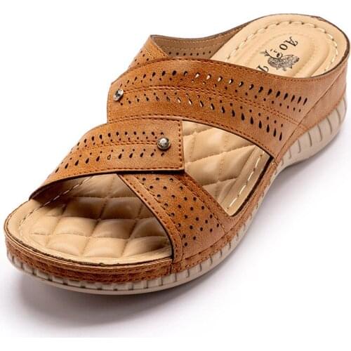 Brand Design Womens Mules Summer Rhinestone Sandals Openwork Breathable PU Leather Ladies Slippers Lightweight Cozy Home Slides