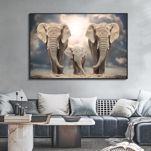 Modern Animals Posters and Prints Wall Art Canvas Painting African Elephant Herd Pictures for Living Room Cuadros Decor No Frame