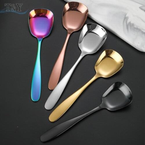 T&Y 1pc Fashion Korean Style Thick Heavy Duty 304 Stainless Steel Soup Dinner Tablespoons Spoons Flat Square Rice Spoons
