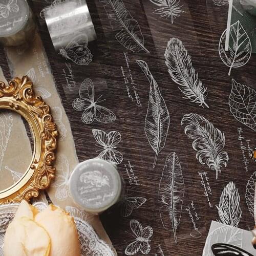 Vintage Butterfly Leaves Feather Transparent PET Label Sticker DIY Diary Journal Decoration Sticker Album scrapbooking