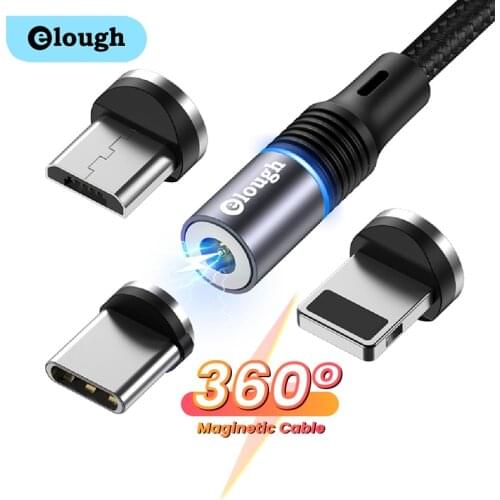 Elough 360 Rotate Magnetic Cable 2.4A Fast Charging Magnetic Charger Micro USB C Cable For iPhone Samsung Xiaomi Phone USB Cord
