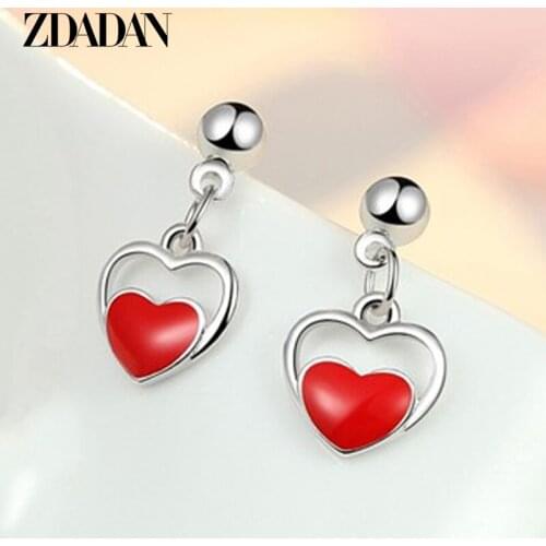 ZDADAN Sweet Heart Shaped Dangle Earrings Women Fashion Wedding Party Jewelry Gift Wholesale
