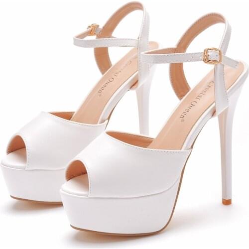 Plus Size 41 White Women Wedding Sandals 2021 Summer 14cm Pumps Heeled Shoe Femalebridal Shoes Platform Party Career High Heels