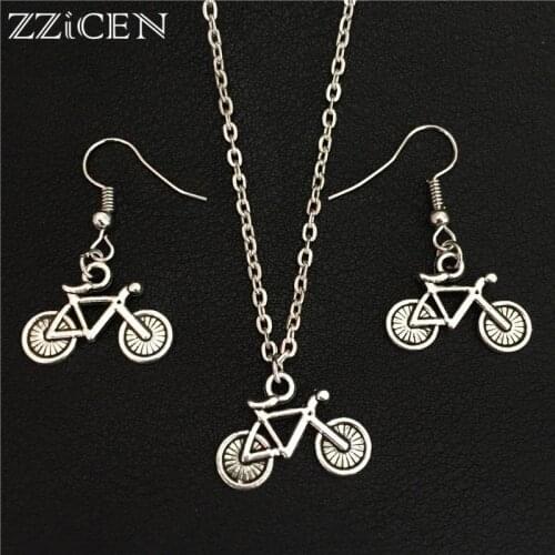 Fashion Punk Outdoor Sports Antique Bike Pendant Drop Earrings Bicycle Necklace for Women Vintage Cycling Jewelry Sets